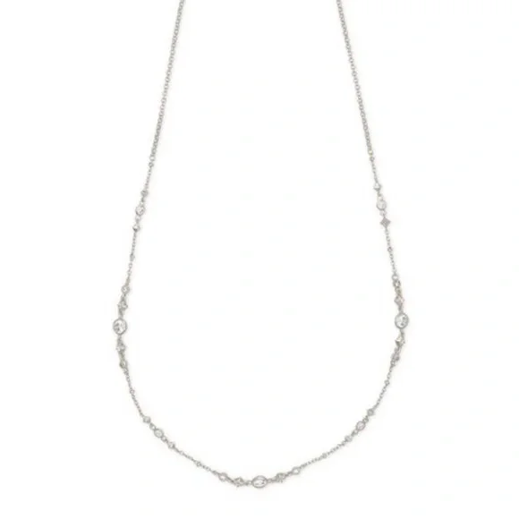 SILVER Kendra Scott Winifred Necklace Cubic Zirconia Adjustable Lariat - Picture 5 of 6